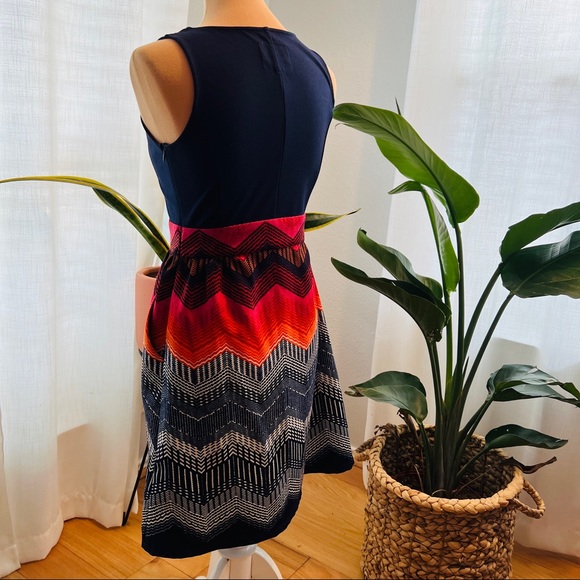 Anthropologie - Tabitha - Navy Bright Chevron Fit and Flare Dress - 2 - Picture 3 of 9
